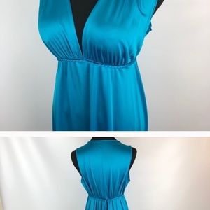 Blue satin vintage 70s dress